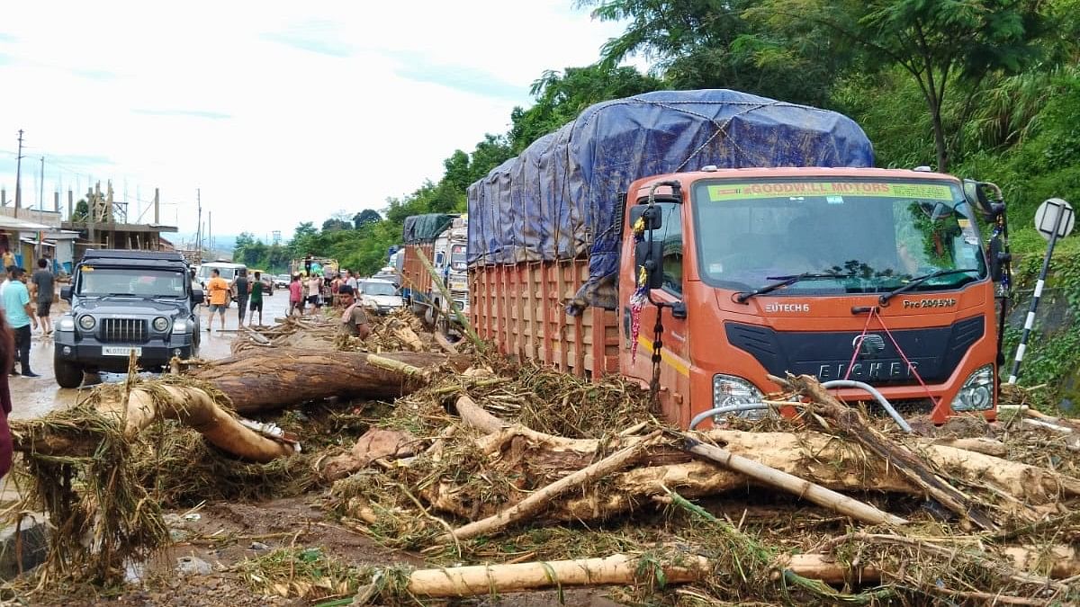 <div class="paragraphs"><p>Trucks damaged by landslides on NH-29, between Dimapur and Kohima in Nagaland.&nbsp;</p></div>